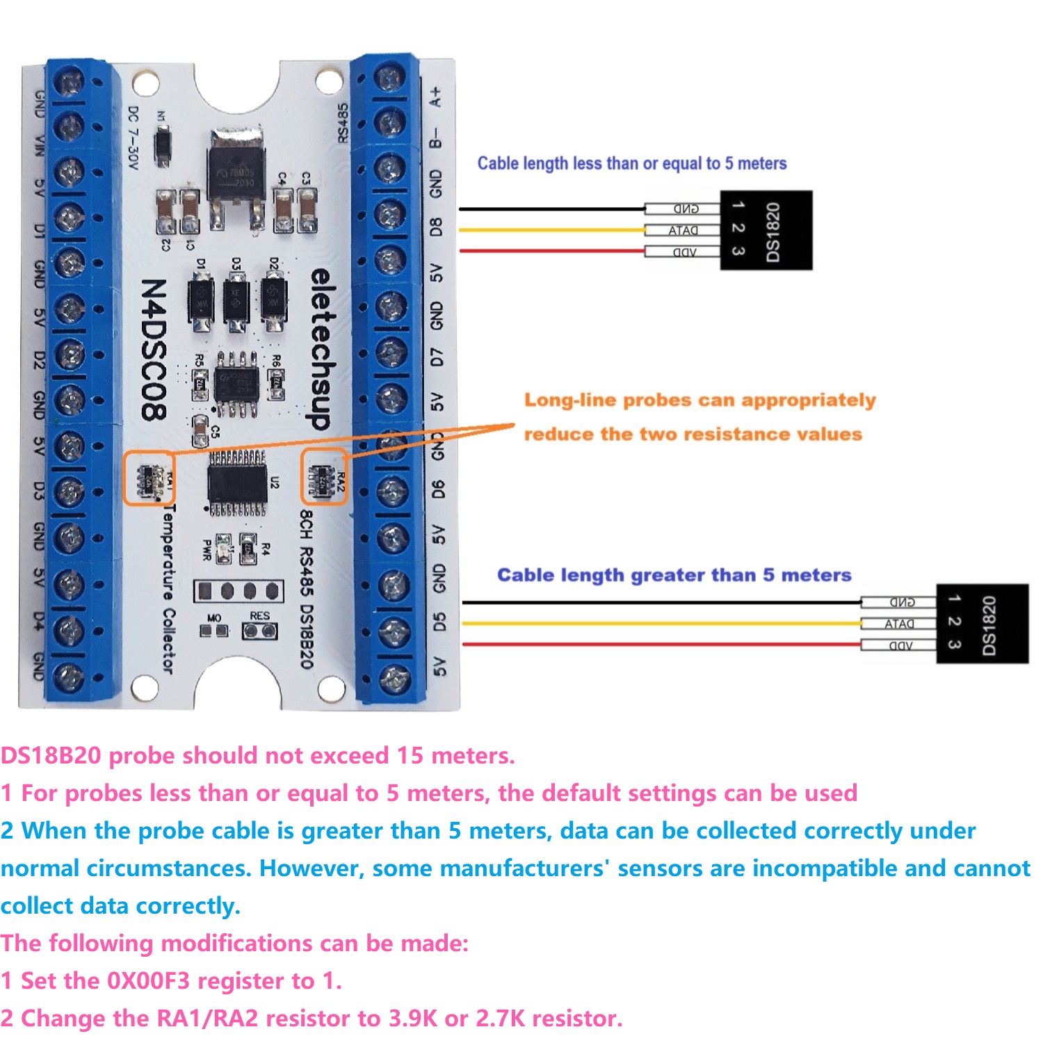 Ds18B20 Temperature Sensor - Modbus RS485 Analog IO Modülü Kağıtsız